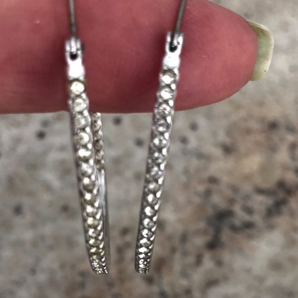 NWOT! Silver Plated Cubic Zirconium Hoop Earrings 2” Round